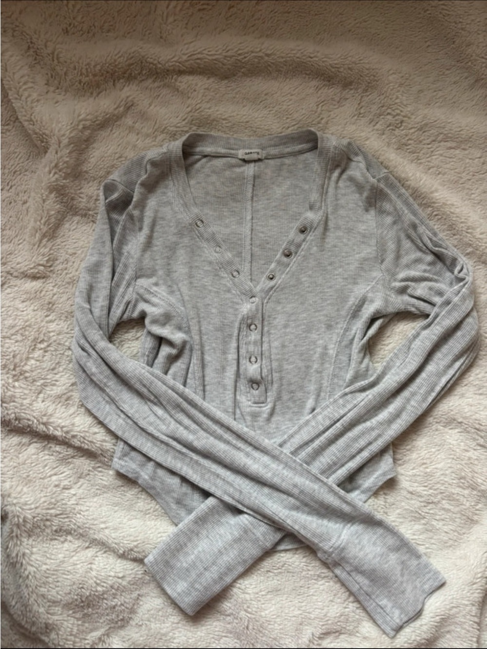 Garage Light Gray Ribbed Henley Long Sleeve Top